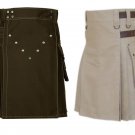 30 Size Khaki Cotton Utility Kilts For Men, Men's Chocolate Brown Utility Kilts