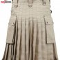 32 Size Khaki Cotton Utility Kilts For Men, Men's Chocolate Brown Utility Kilts