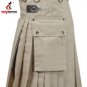 34 Size Khaki Cotton Utility Kilts For Men, Men's Chocolate Brown Utility Kilts