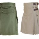 30 Size Khaki Cotton Utility Kilts For Men, Men's Chocolate Brown Utility Kilts