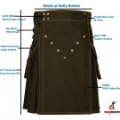 38 Size Men's Chocolate Brown Cotton Utility kilt in Cargo Pocket
