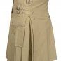 30 Size Handmade Custom Stitched Khaki Cotton Utility Kilt with Cargo Pockets