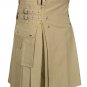 42 Size Handmade Custom Stitched Khaki Cotton Utility Kilt with Cargo Pockets