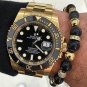 Men Bracelet 8MM Natural agate stone beads 8MM Luxury North skull Gold plated