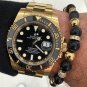 Men Bracelet 8MM Natural agate stone beads 8MM Luxury North skull Gold plated