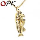OPK Fish Bone & Fishing Hook Pendant Necklaces Punk Style Men 316L Steel Link...