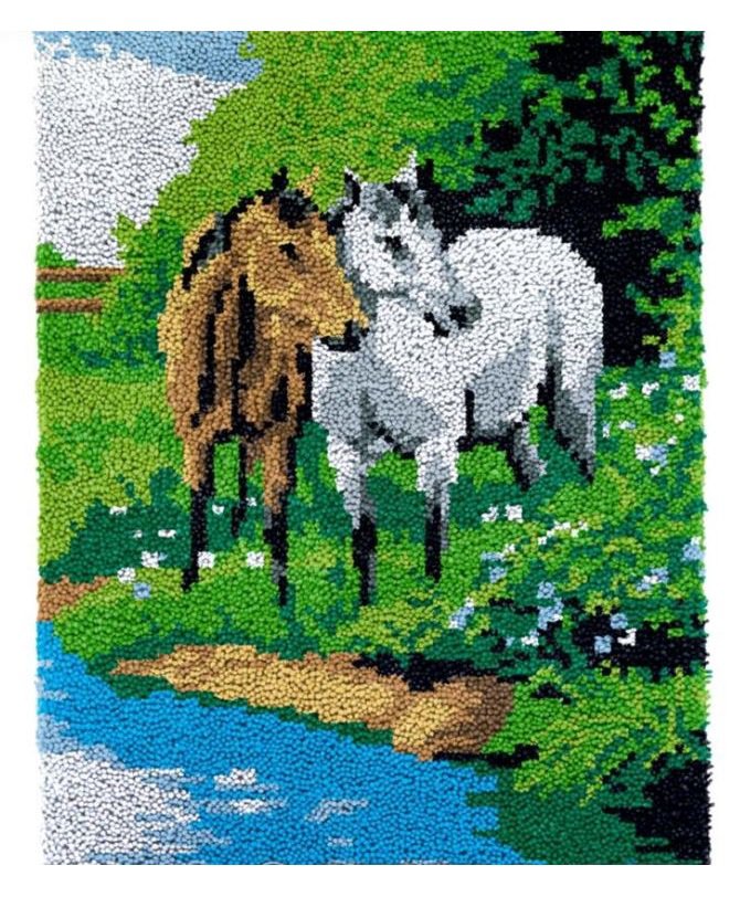 Two Horses at Lake Rug Latch Hooking Kit (52x38cm printed canvas)