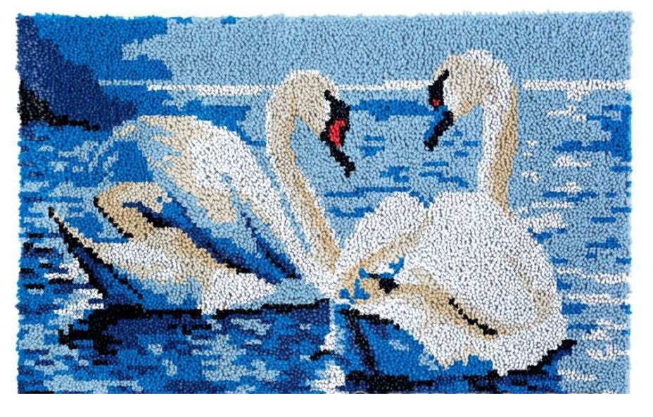 Two Swans in Love Rug Latch Hooking Kit (85x58cm)