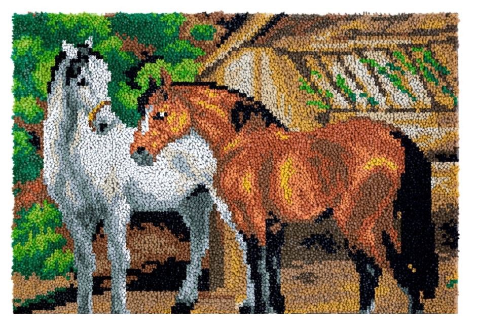 Two Horses Rug Latch Hooking Kit (52x38cm printed canvas)