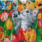 Cat in Tulips Rug Latch Hooking Kit (81x61cm blank canvas)