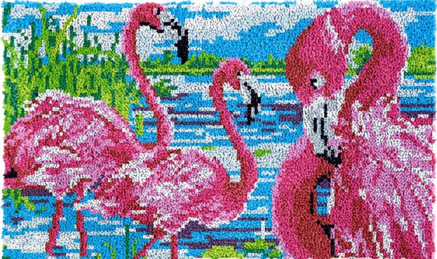 Three Flamingos Rug Latch Hooking (85x58cm blank canvas)