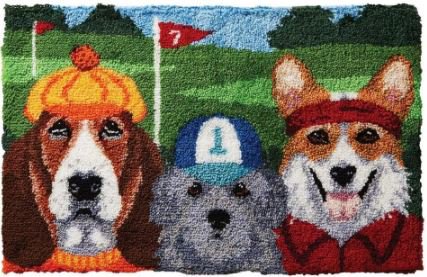 Rug Making Latch Hooking Kit | Dogs Playing Golf (printed canvas)