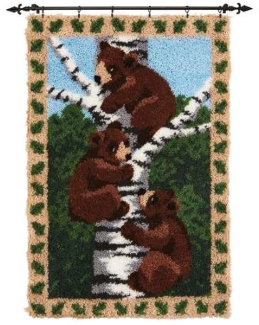 Rug Making Latch Hooking Kit | Bears Climbing Tree (60x90cm printed canvas)