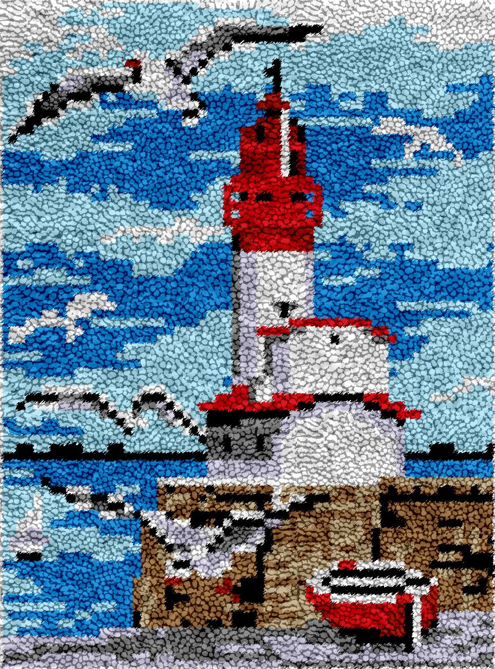 Rug Making Latch Hooking Kit | Seaside Lighthouse (printed canvas)