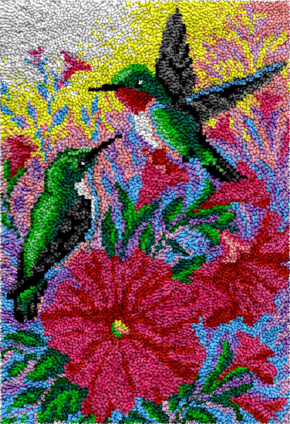 Rug Making Latch Hooking Kit | Hummingbirds (printed canvas)