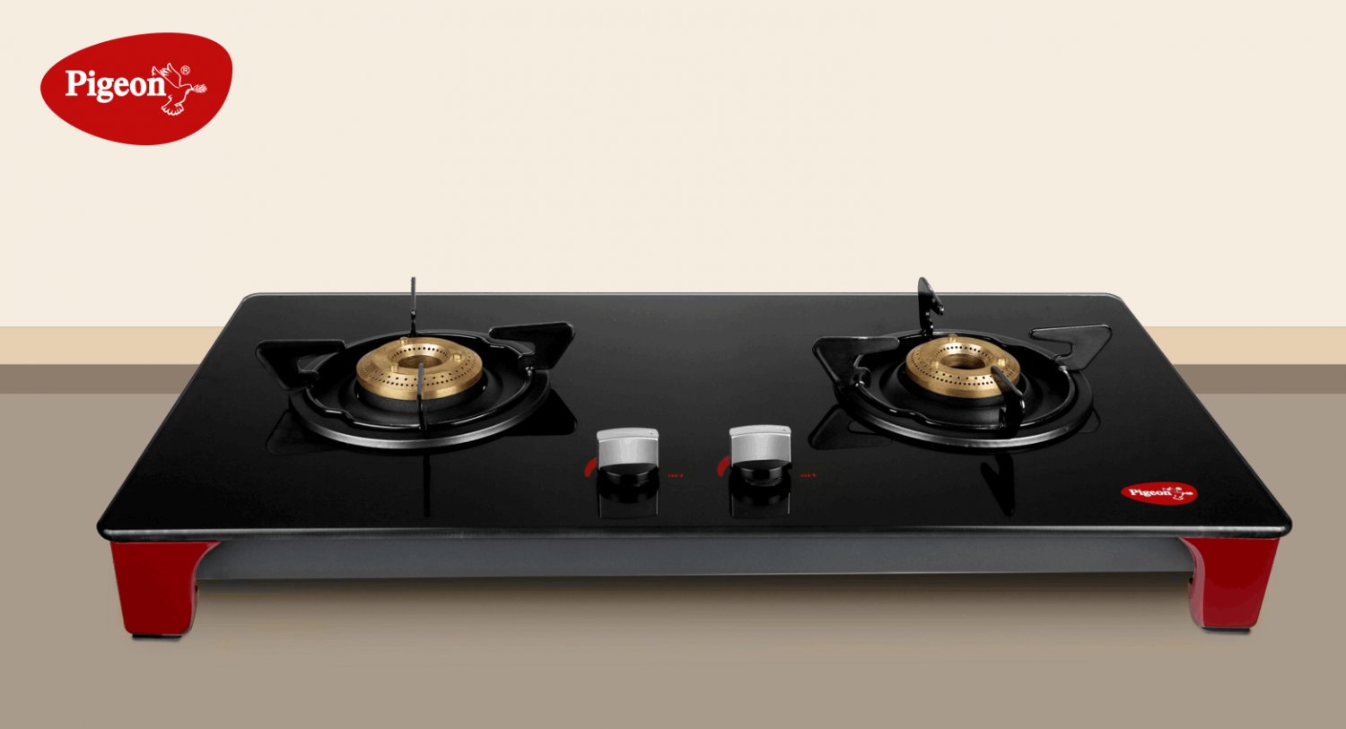 PIGEON BLACK GLASS TOP 2 BRASS BURNER GAS STOVE COOKTOP HOB LPG PROPANE