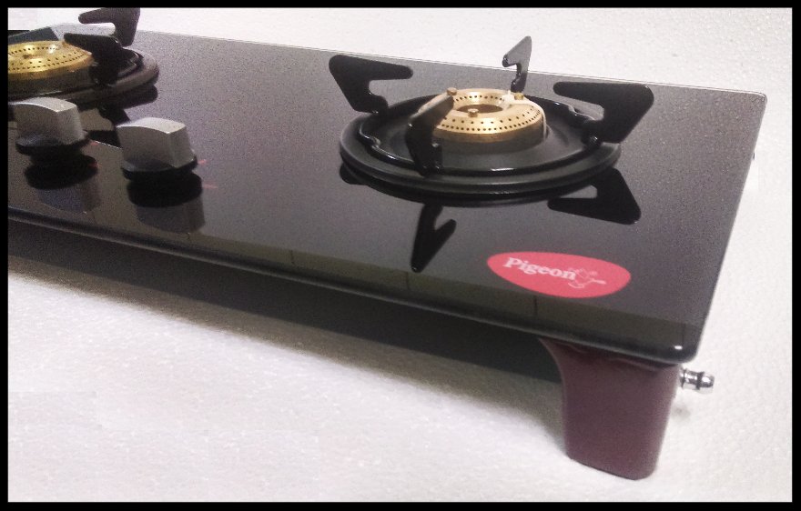 PIGEON BLACK GLASS TOP 2 BRASS BURNER GAS STOVE COOKTOP HOB LPG PROPANE
