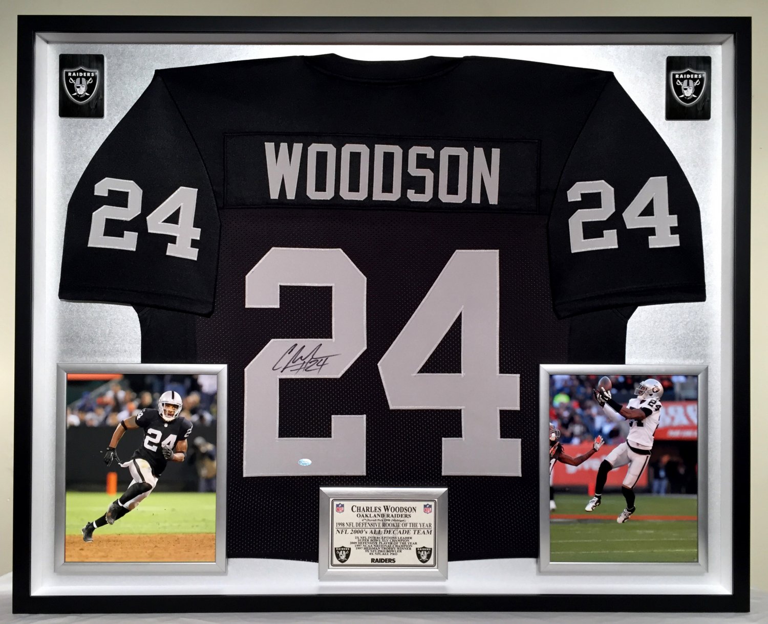 Premium Framed Charles Woodson Autographed Oakland Raiders Jersey