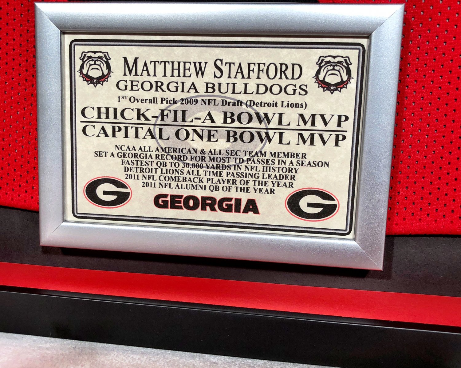 Premium Framed Matt Stafford Autographed Bulldogs Jersey UGA