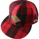 Red and black checker woolen fabric flat visor fashion caps