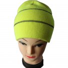 Fashion neon yellow knitted safty beanie hat with reflective thread