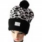 White and black knitted hat winter hat with top floss ball