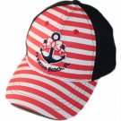 Kids cap red and white strips with embroidery