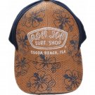 Brown and blue knitted cap with embroidery and printing