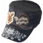 Army caps black with patches, white printing and embroidery