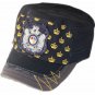 Army caps navy blue with patches, yellow printing and embroidery