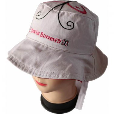 Bucket hat double sided red and white with embroidery