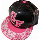 Sports cap pink and black PU with embroidery