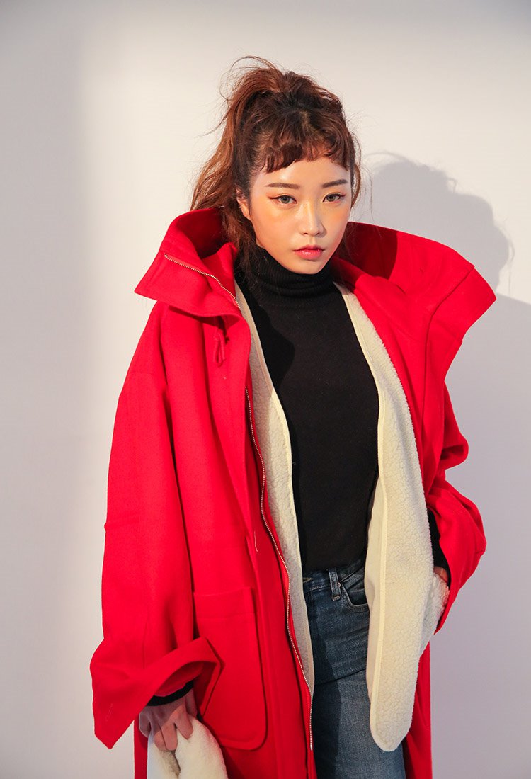 Women's Oversized High Neck Winter Coat with Detachable Faux Shearling Fur Vest