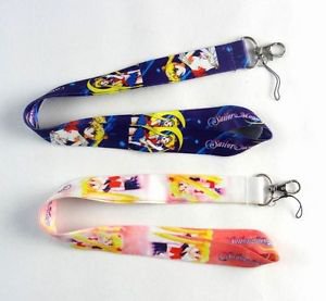 2 Pcs New Cosplay Sailor Moon  Neck Strap Pink  Lanyard For Phone Keys ID Card