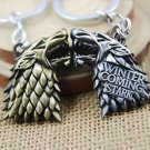 Game of Thrones 2 pc Direwolf keychain Silver & Gold Winter Is Coming GOT Key