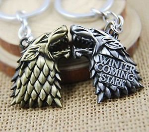 Game of Thrones 2 pc Direwolf keychain Silver & Gold Winter Is Coming GOT Key