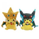 Set of 2 Pikachu Mega Charizard X Y Cape Pokemon Plush Toy-  9 Inches-USA Seller