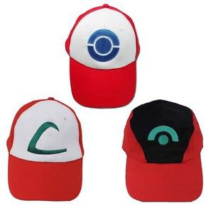 Anime Pokemon ASH KETCHUM trainer costume cosplay hat cap Set of 3