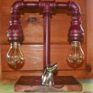Handcrafted Industrial Pipe 2 tier lamp in Cranberry with edison bulbs/Dog