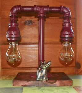 Handcrafted Industrial Pipe 2 tier lamp in Cranberry with edison bulbs/Dog
