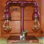 Handcrafted Industrial Pipe 2 tier lamp in Cranberry with edison bulbs/Dog