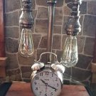 Vintage style Industrial Iron Pipe 2 tier Table lamp with Nostalgic Clock