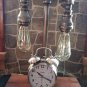 Vintage style Industrial Iron Pipe 2 tier Table lamp with Nostalgic Clock