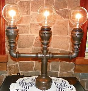Handcrafted Industrial Pipe Goblet Lamp with nostolgic edison bulbs in Hazelnut
