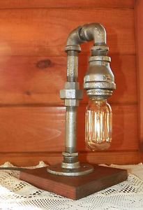 Handcrafted Industrial Pipe Lamp steampunk style in silver with edison bulb