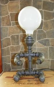 Vintage industrial pipe roboman lamp with cup and Big Head Bulb
