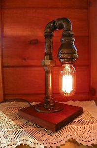 Handcrafted Industrial Pipe Lamp steampunk style in chestnut with edison bulb