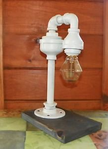 Retro Industrial Vintage Steampunk White Waterspout style Lamp with  edison bulb