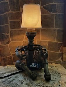 Vintage industrial pipe roboman lamp/ holder and edison bulb w/beautiful shade