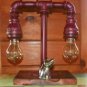 Handcrafted Industrial Pipe Goblet Lamp with nostolgic Lamp Shades in Hazelnut